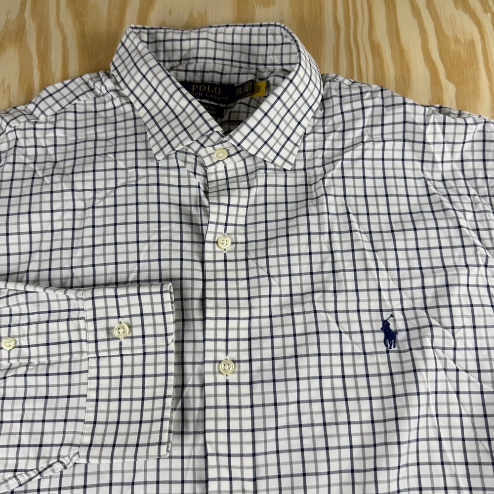 Polo Ralph Lauren Mens XXL Classic Fit Performance Shirt Navy Grey Check Plaid